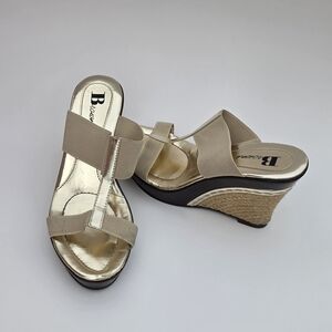 Bonnibel Beige Elastic Espadrille Wedge Sandals with Gold Footbed